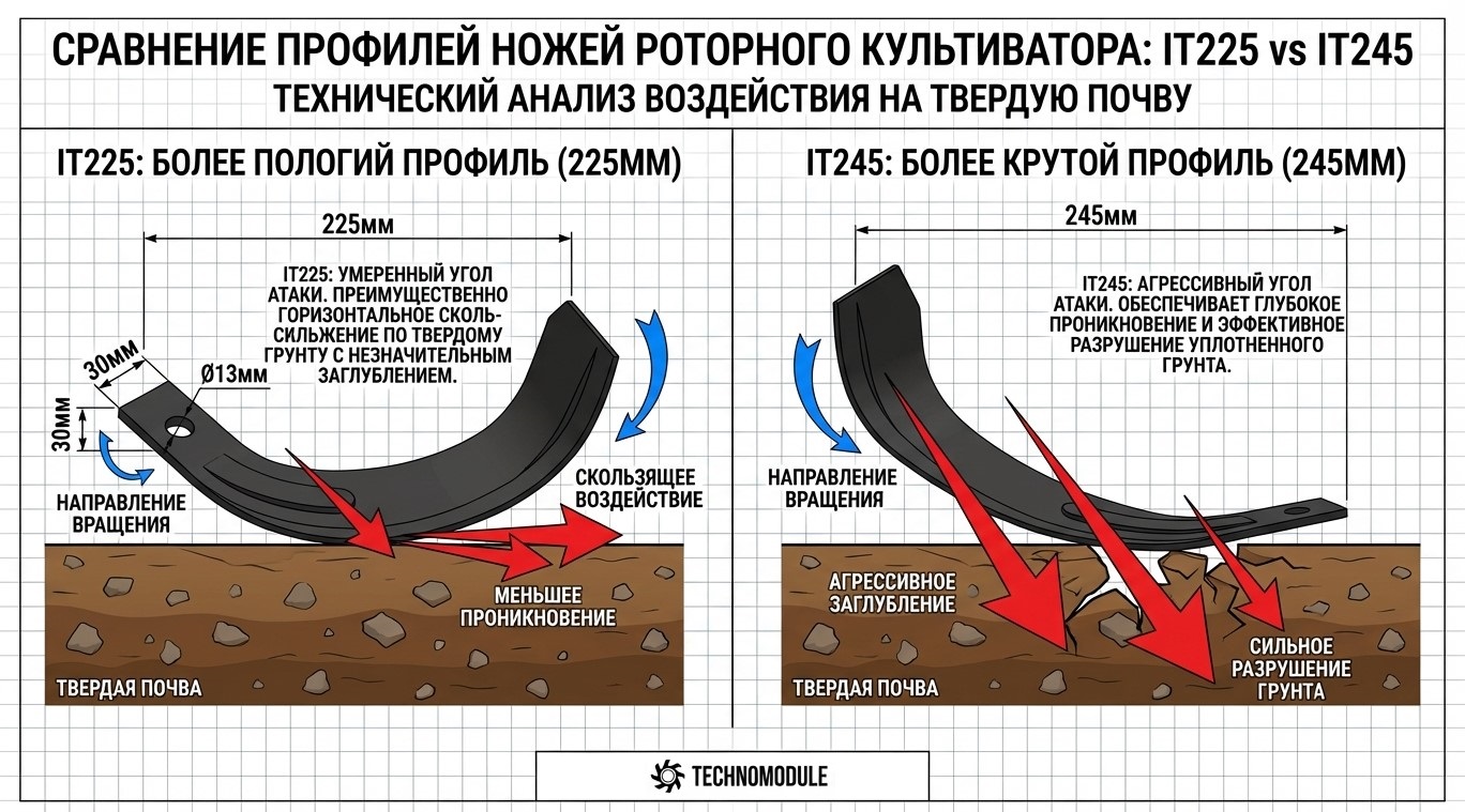 Side-by-side photo of IT225 and IT245 rototiller blades on a workbench1