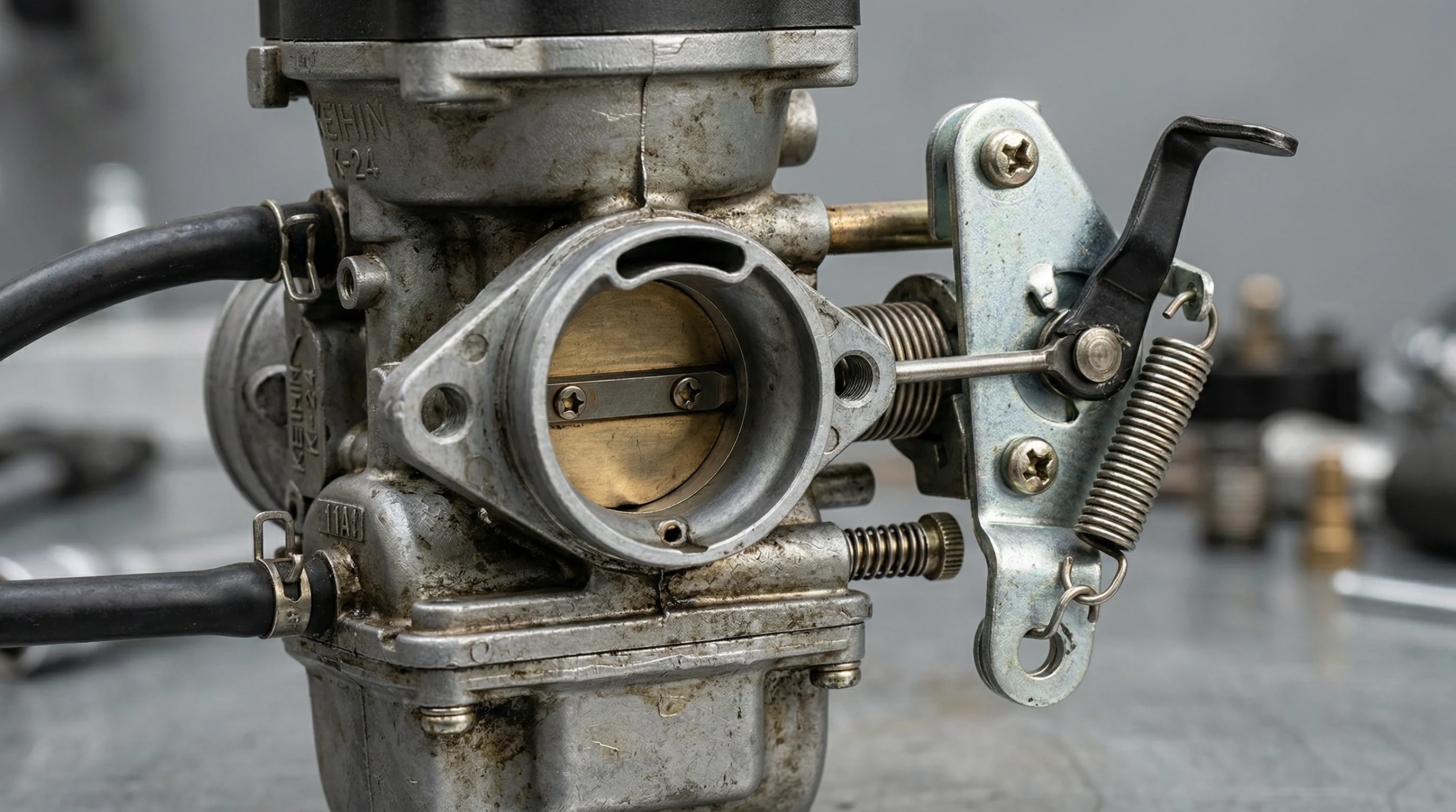 walk-behind tractor carburetor close-up air choke