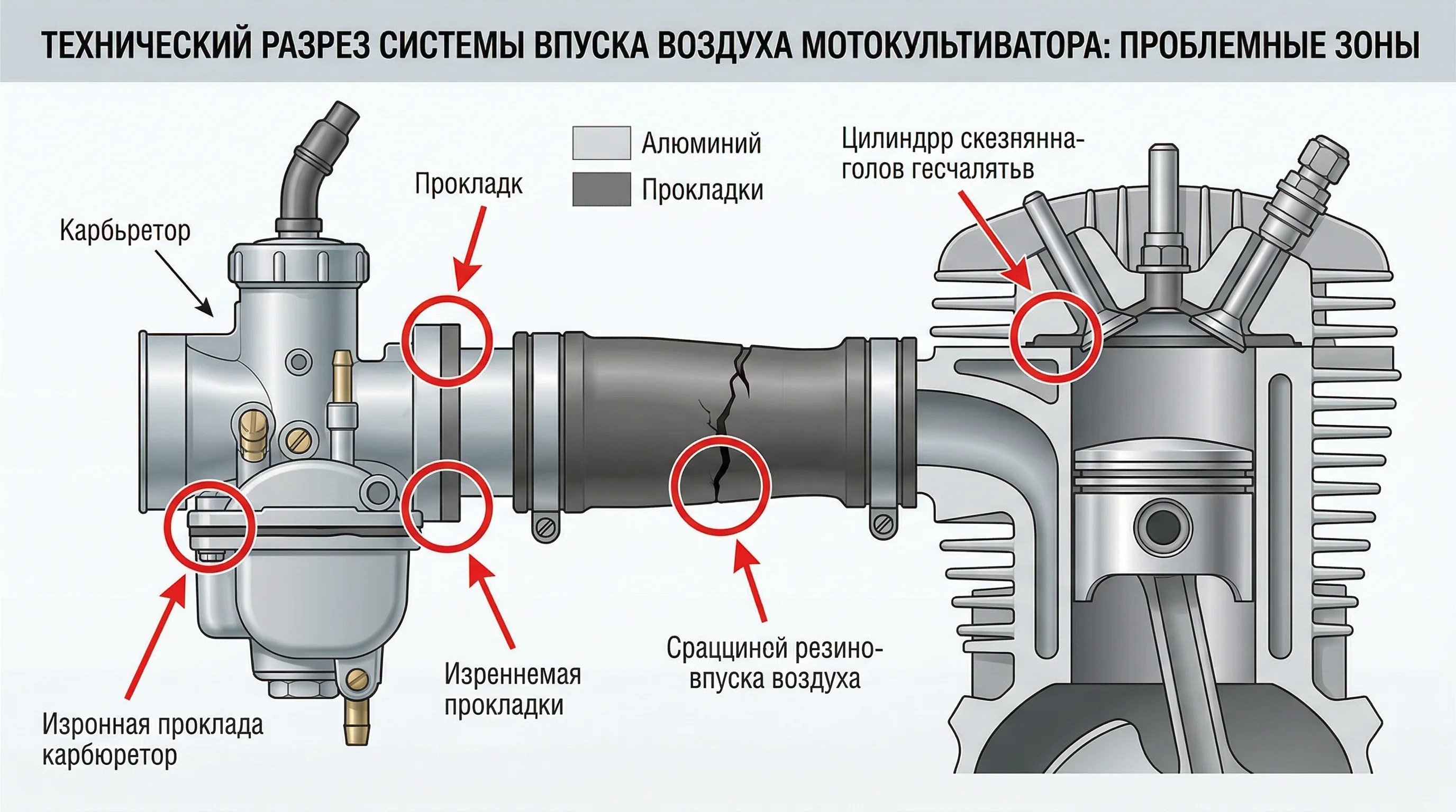 air leak scheme intake manifold walk-behind tractor