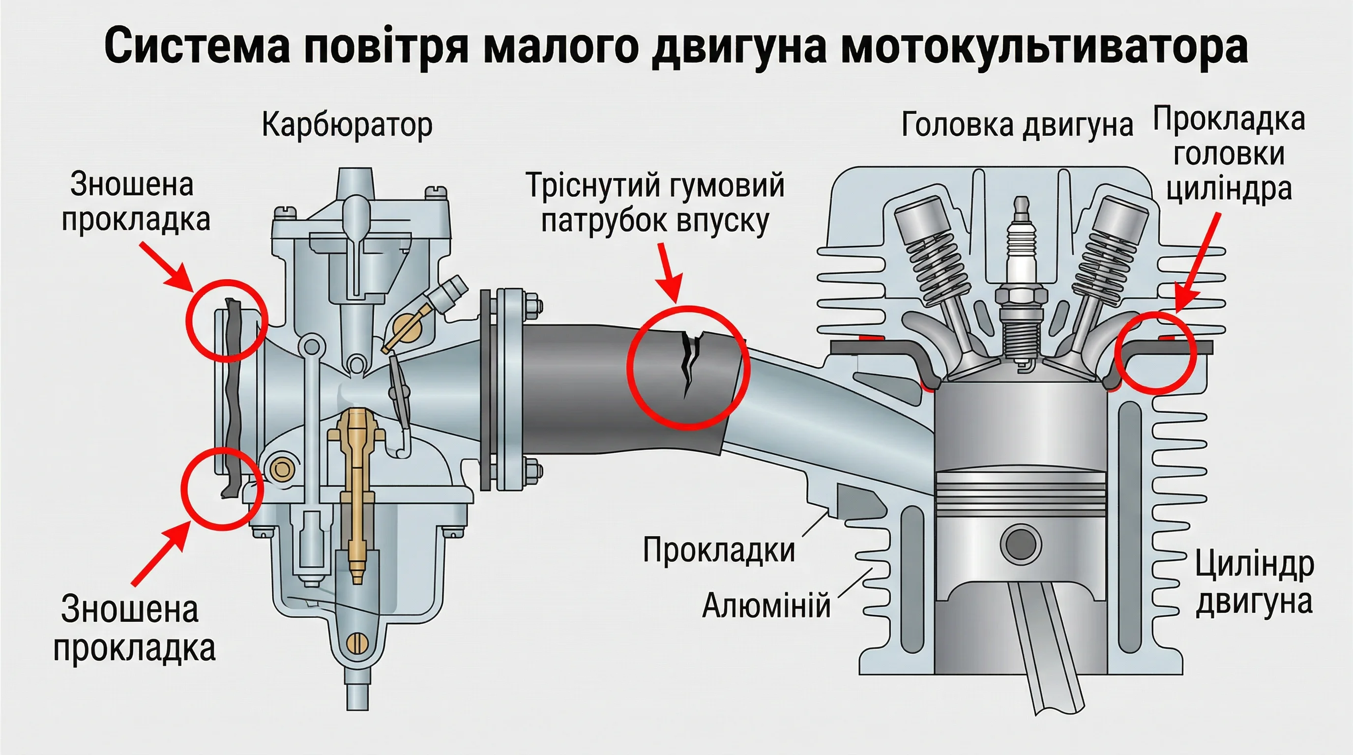 air leak scheme intake manifold walk-behind tractor