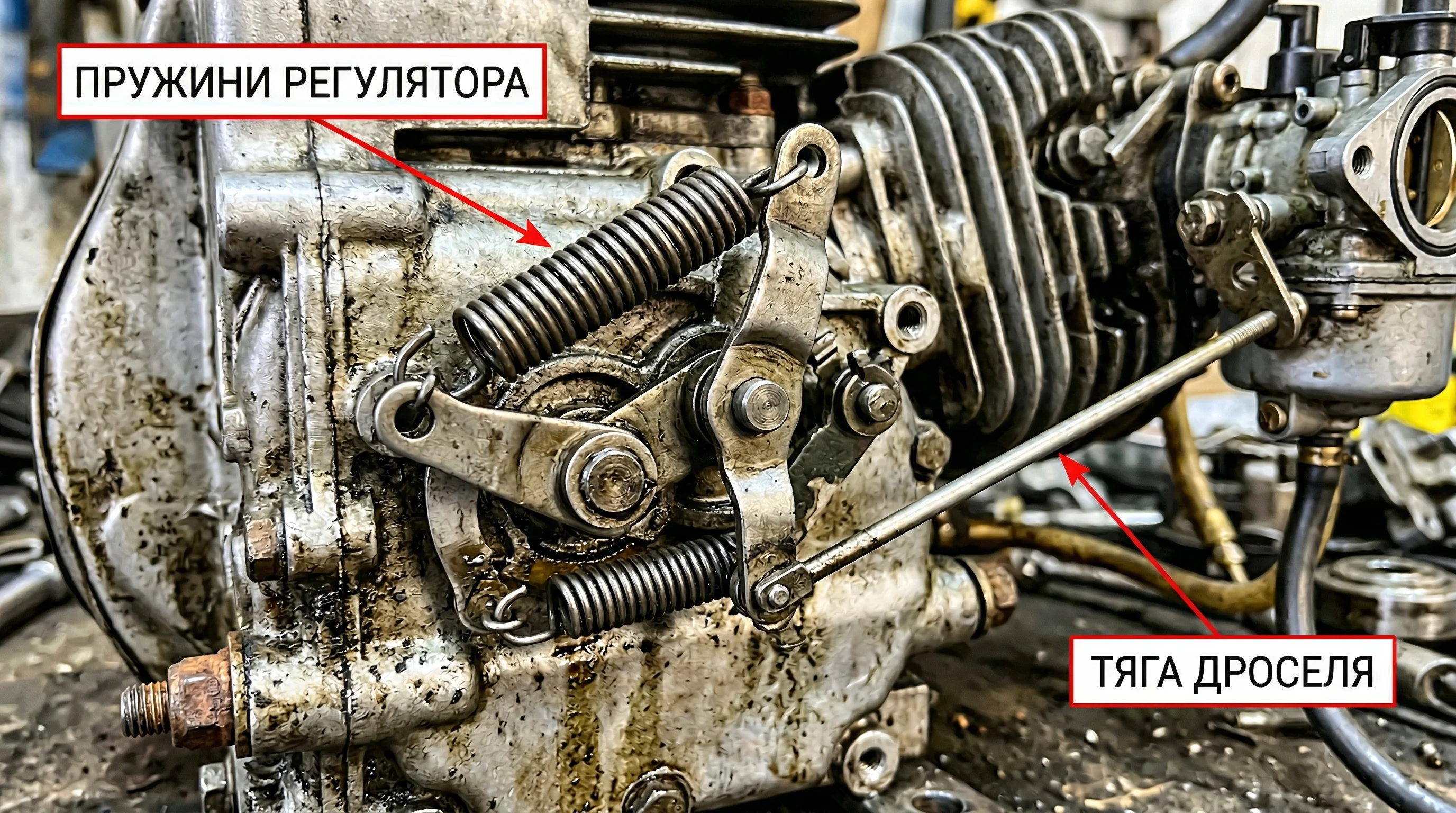 walk-behind tractor governor linkage and springs mechanism