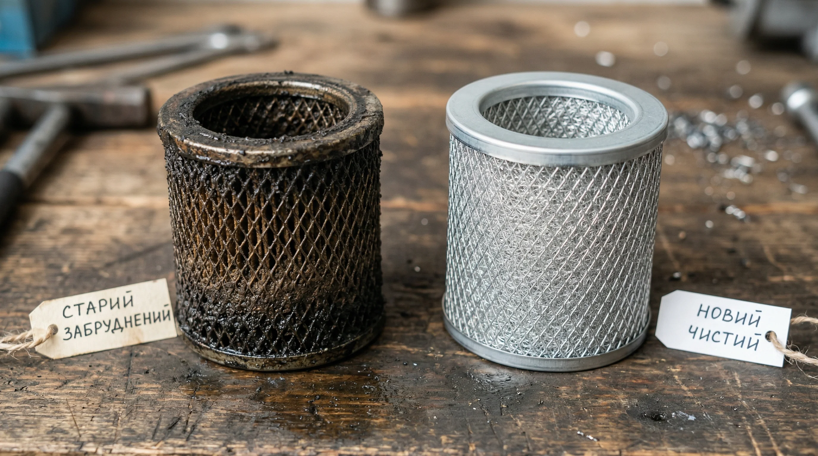 dirty and clean air filter of a diesel walking tractor
