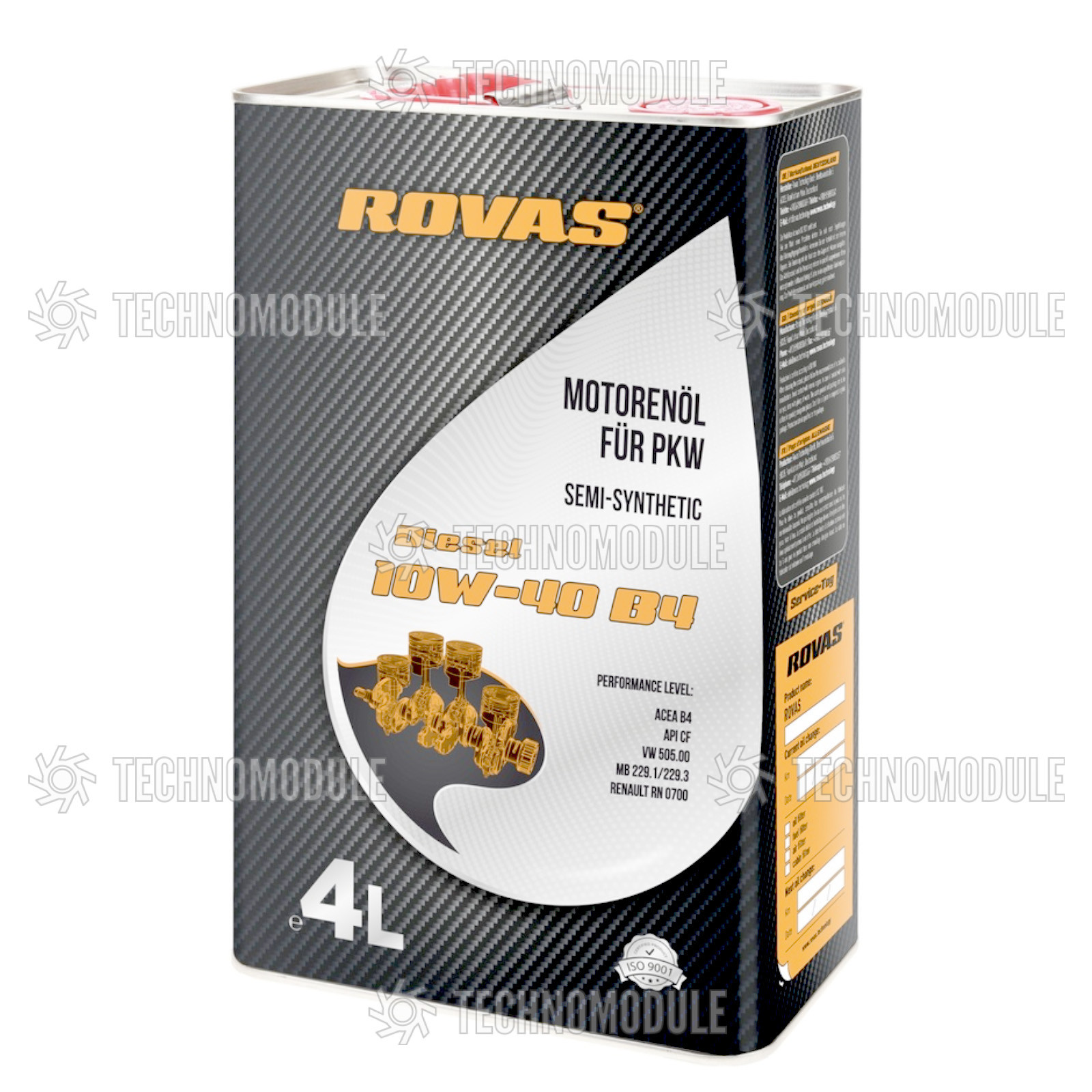 Моторное масло полусинтетическое Rovas Diesel 10W-40 B4 4L - Изображение 1