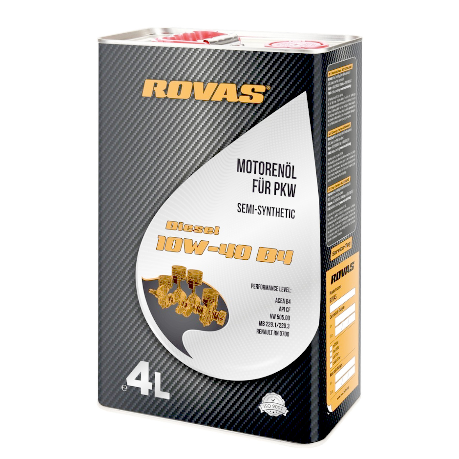 Моторное масло полусинтетическое Rovas Diesel 10W-40 B4 60L