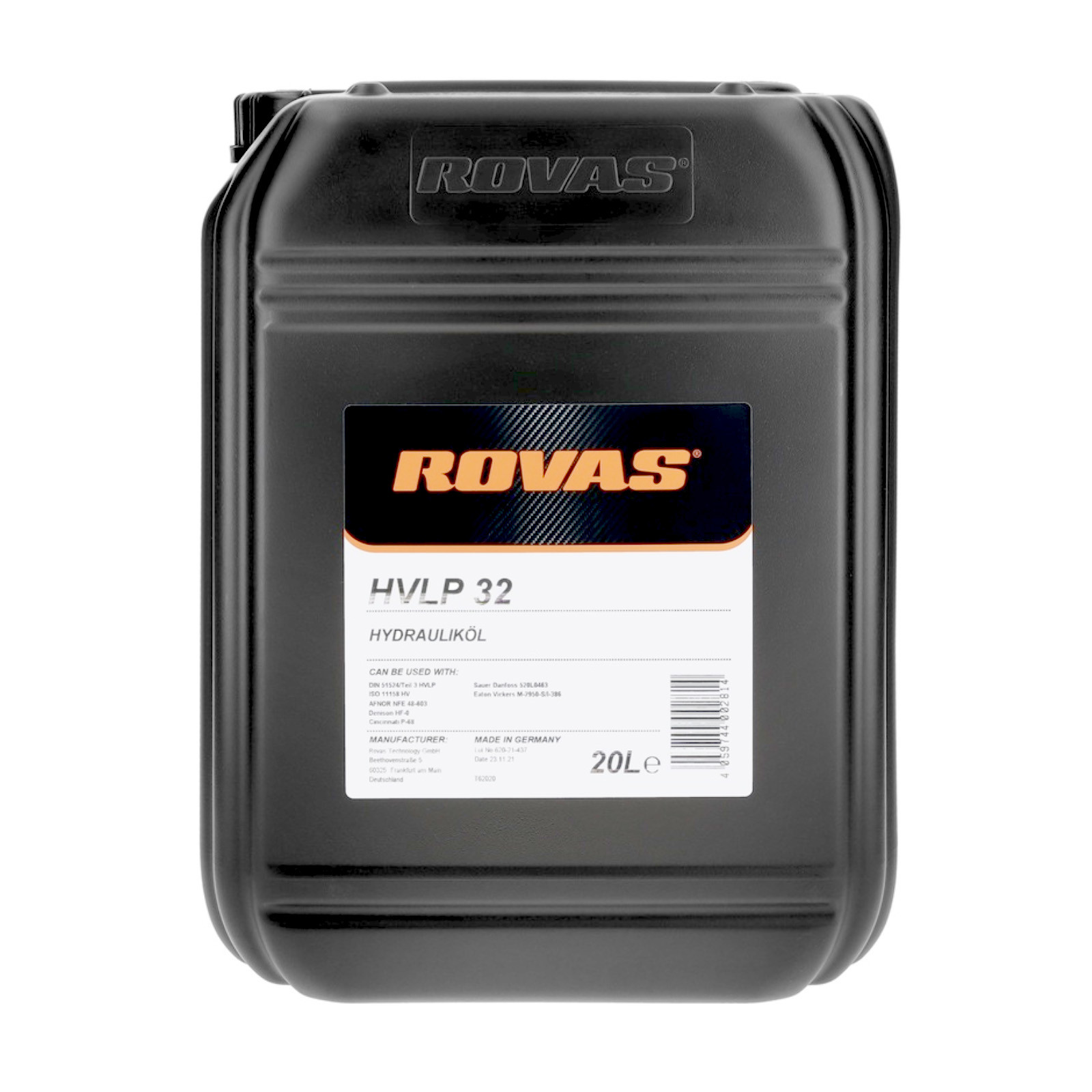 Мінеральна гідравлічна олива Rovas HVLP 32 20L