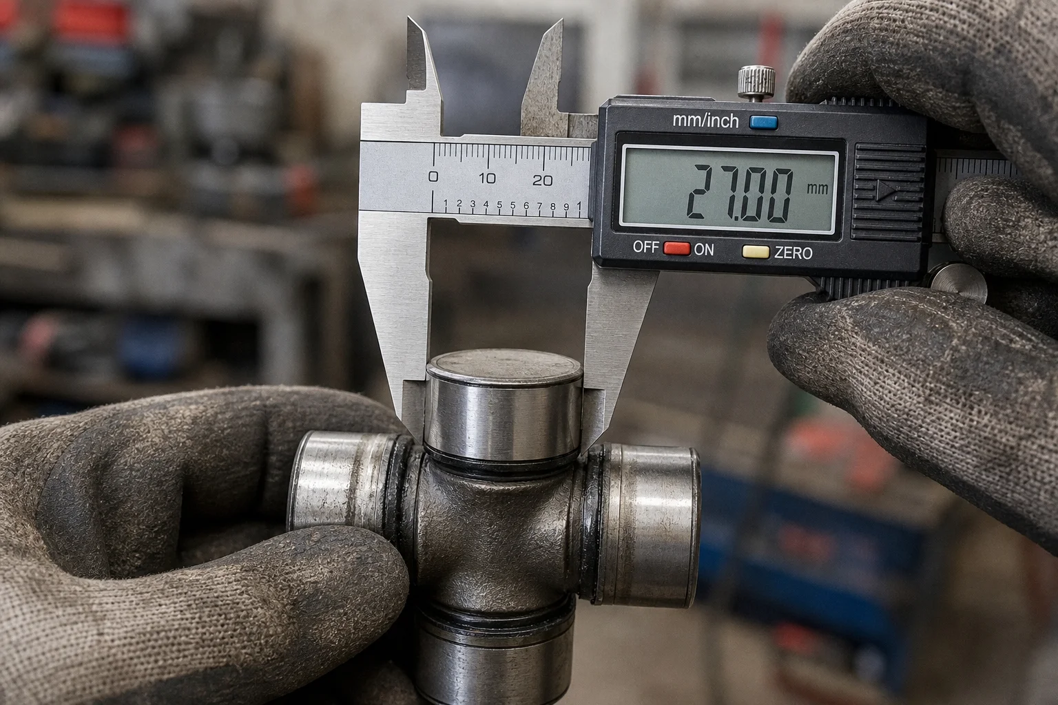 measuring pto shaft cross bearing with caliper