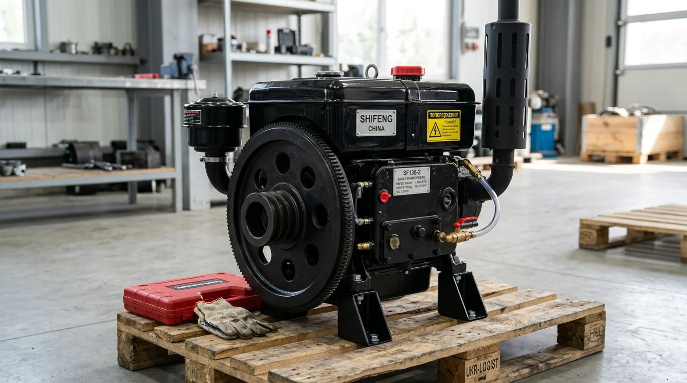 brand new SF-138-2 diesel engine on a wooden pallet