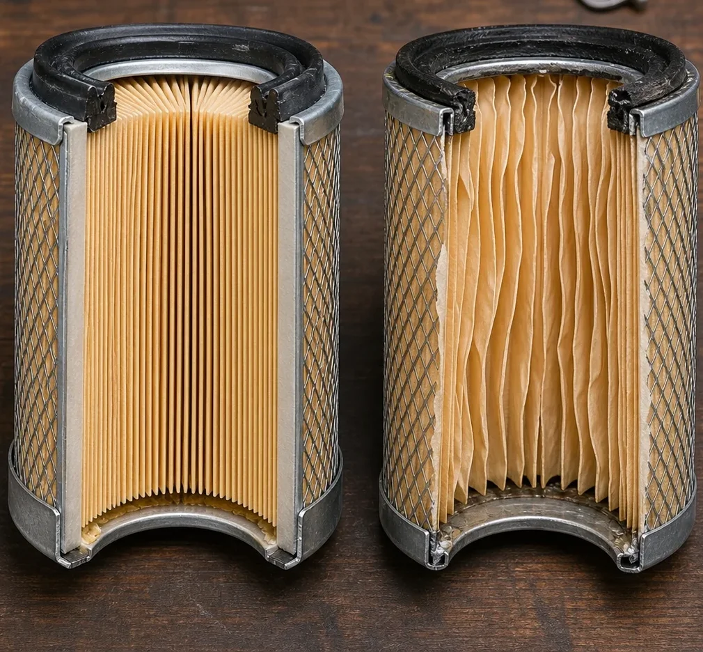 Comparison of cheap and original oil filter cross-section